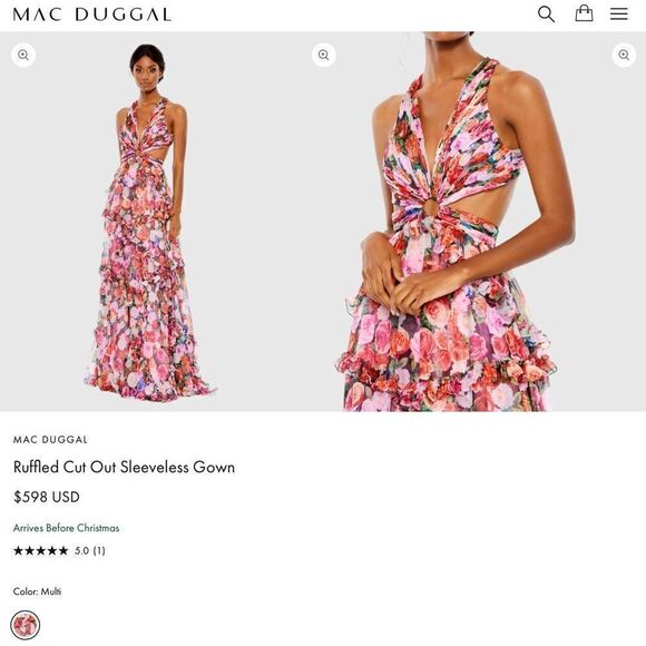 Mac Duggal 68076 Ruffle Floral Cut Out Dress - Picture 3 of 15